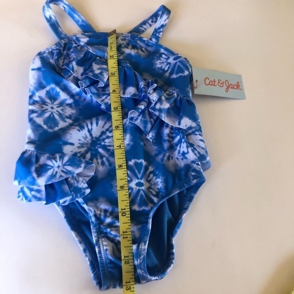 Cat & Jack Toddler Girls' Tie-Dye Wrap Ruffle One Piece Swimsuit Size 18M - Picture 3 of 5